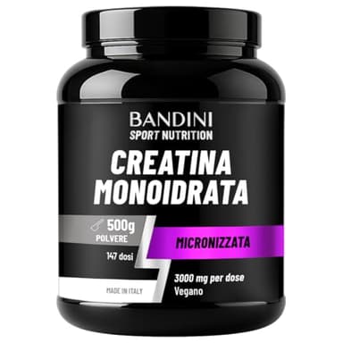 Bandini® Creatina Monoidrata in Polvere 500g Pura al 100% - Integratore per Allenamento, Sport, Palestra e Pre Workout - Include Dosatore - 100% Vegan - A base di Creatine Monoidrato