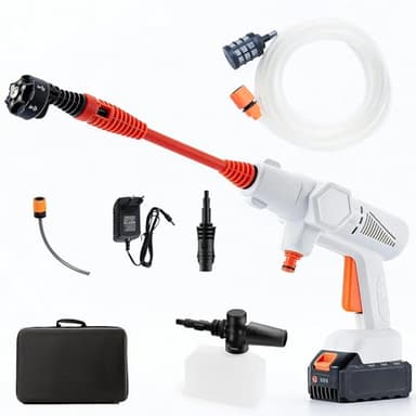 Gtremulent Idropulitrice a Batteria Portatile Professionale 1200PSI : Idropulitrice Elettrica da 21V 4.0Ah e Caricabatterie - Ugello 6-in-1 Autoaspirante per Lavaggio Auto/Balcone/Terrazza