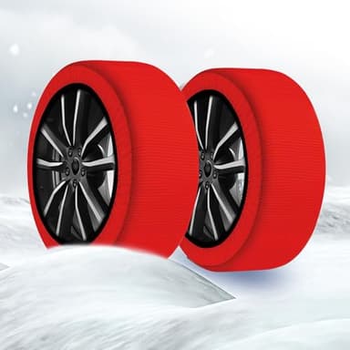 Calze da Neve Auto M Omologate – Coppia Antisdrucciolo per Pneumatici | Montaggio Rapido, Tessuto Ultra-Resistente, Alternativa alle Catene da Neve | Per Auto, SUV e Furgoni Colore grigio e rosso