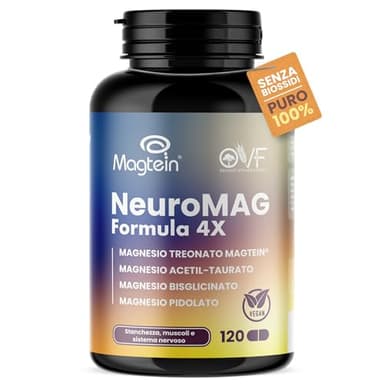 NeuroMAG Completo OVF, 120 Capsule, Magnesio Treonato Magtein®, Taurato, Bisglicinato e Pidolato, Integratore Magnesio per Cervello, Sistema Nervoso, Stanchezza e Muscoli