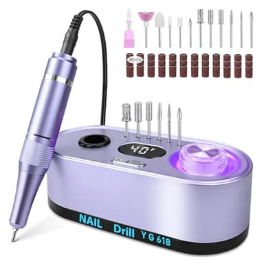 Urbuti Fresa per Unghie ,Fresa per Unghie Professionale 40000 giri Con 12 Testine di Levigatura, Display LCD, Controllo del Pulsante Illuminato,Silenzioso (Viola chiaro)