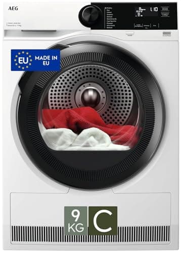 AEG TR7HE9C Asciugatrice a Pompa di Calore, 9 kg, Serie 7000, Tecnologia SensiDry, Classe C, MixDry per Cotoni e Sintetici, Tecnologia PreciseDry per Risparmio Energia, 64 dB, 850x596x636 mm