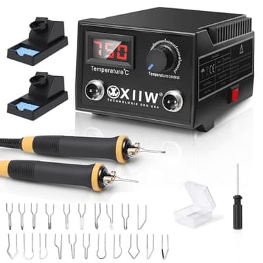 XIIW Kit Professionale Pirografo per Legno 100W con Doppia Penna, 23 Punte, Display LCD, Temperatura Regolabile 0-750°C, Strumento per Pirografia su Legno e Pelle