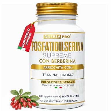 Fosfatidilserina Supreme 800mg. Fosfatidilserina con Berberina 300mg, L-teanina, Cromo Picolinato. Cortisolo Abbassare Dimagrire. Integratore Memoria e Concentrazione.Abbassare Il Cortisolo NUTREAPRO®