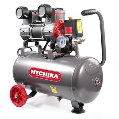 HYCHIKA Compressore Aria Silenziato 24 litri, Compressore Silenzioso 8 Bar 230V-240V, Senza Olio, 1100W Max, Utilizzata per Spruzzare, Chiodi d'aria e Gonfiare Pneumatici