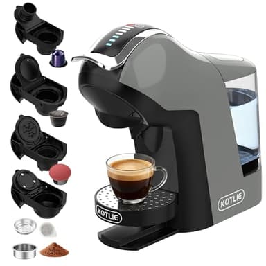 KOTLIE Macchina da caffè EM-308B 5 in 1 – Multicapsula e polvere, 3 tempi, 7 livelli di acqua, serbatoio acqua da 1 L
