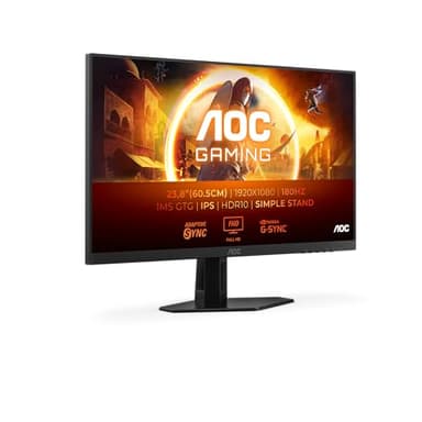 AOC Gaming 24G4XED Monitor FHD da 24 pollici, 180 Hz, 1 ms, FreeSync Prem., comp, G-Sync, HDR10 1920x1080, HDMI 2.0, DisplayPort 1.4 nero/grigio, 24 pollice FHD, Fixed stand
