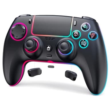 JORREP Controller wireless per PS5/Pro/Steam Deck/PC/MAC/iOS,gamepad con illuminazione RGB/doppia vibrazione/turbo/sensore di movimento/programmabile/collegamento auricolare/1500mAh di batteria (A)