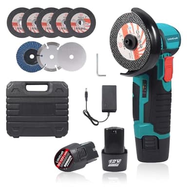 Mini Smerigliatrice Angolare a Batteria 12V, 76mm Motore Brushless 19500 Giri/min, Con 2 Batterie e 8 Dischi, Utensile da Taglio Elettrico per Metallo, Legno e Piastrelle