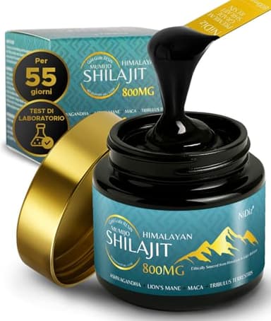 100% Shilajit Himalayano Puro 800MG, Erbe Ayurvediche 5 in 1, Testate in Laboratorio in Europa, 50g