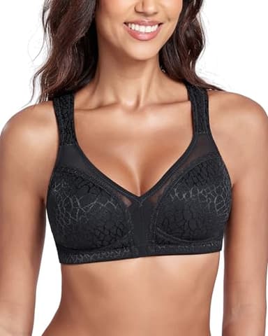 Lemorosy Reggiseno Minimizer Taglie Forti da Donna Comodo per Quotidiana Coppe Piene Non Imbottite Senza Ferretto a Tenuta Forte (5E,Nero)