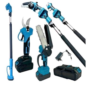 Kit Potatura 3 in 1 - Forbice a Batteria e Motosega 6 Pollici Elettrica con Asta Telescopica, Set Professionale per Giardinaggio con 2 Batterie 48V