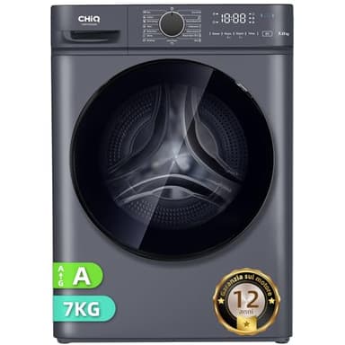 CHiQ CW07123863AX Lavatrice Slim- 7KG, Classe A, Motore BLDC 1200 RPM, Vapore e Lavaggio rapido, 15 Programmi, Design compatto (60x46,5x84cm) - Grigio moderno