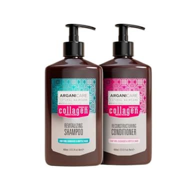 Arganicare | Duo Shampoo + Balsamo | Con Collagene | Pulisce e mantiene il tasso di umidità naturale | Offre volume ai tuoi capelli | Tutti i tipi di capelli | 1x400 ml+ 1x400 ml