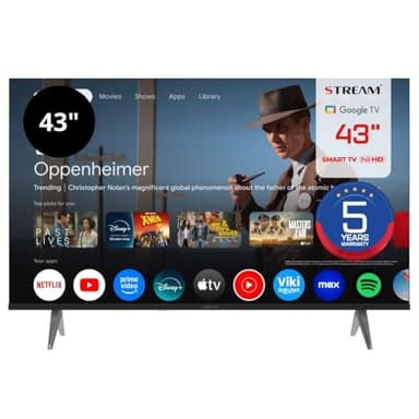 Stream System - Google TV Smart 43", FullHD, HDR10, Frameless (senza cornice), Assistente Google, Chromecast integrato, 5 anni di garanzia - Modello S43EX1GF (2026)