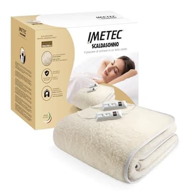 Imetec Scaldasonno matrimoniale 150x160 cm, 50% Lana e merino, 2 temperature, Dispositivo sicurezza electro block, Made in italy