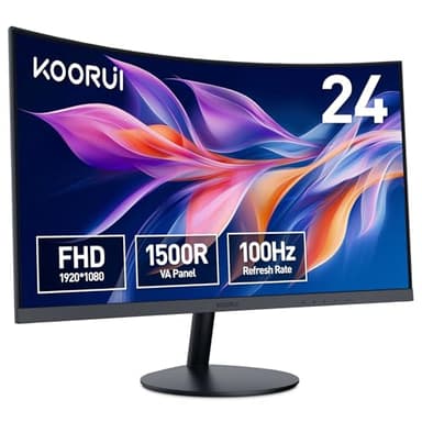 KOORUI Monitor 23.6 Pollici Curvo (1500R), Full HD (1920x1080), VA 3000:1, 100 Hz, 3ms, HDMI, VGA, Gaming Monitor, Eye Saver Mode, Flicker Safe, Nero, 24N5CA