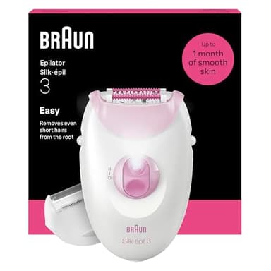 Braun Silk Epil 3 Epilatore Elettrico Donna Con Filo, Rasoio Elettrico Donna, Rimozione Facile Dei Peli, Pelle Liscia A Lungo, Include Testina Rasoio E Pettine Regolatore, 3-031, Rosa
