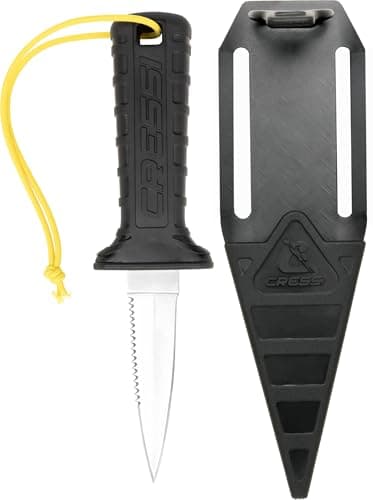 Cressi Mamba Knife-Coltello per Immersioni dal Design Sottile Appuntito, Lama Doppio Taglio Liscio/Seghettato in Acciaio Inox 4Cr14 di 7cm, Fodero con Laccio/Fermo di Sicurezza