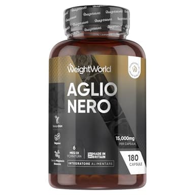 Aglio Nero Fermentato, 6 Mesi di Scorta, Estratto 100:1, 1 Sola Capsula al Giorno, Vegano, 180 Aglio Nero Capsule da 15000mg Ciascuna, da Allium Sativum, Senza Glutine, Senza Magnesio Stearato né OGM