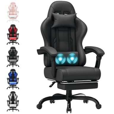 TRIUMPHKEY Sedia da Gaming Massaggiante,Sedia Gamer con Poggiapiedi Telescopico,Regolabile 90-150°,Poltrona da Gaming con Poggiatesta e Cuscino Lombare,Sedie da Ufficio,Portata 150kg(Nero)