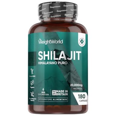 Shilajit Himalayano Puro in 180 Capsule Vegane, 20000mg per Capsula, 1 al Giorno (per 6 Mesi), Estratto 40:1 di Shilajit Puro, Mumijo, Privo di Magnesio Stearato e Additivi, Prodotto nel Regno Unito