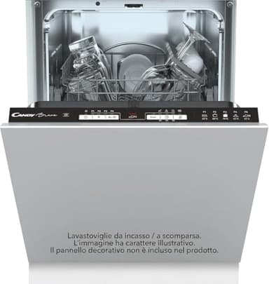 Candy Brava Lavastoviglie Slim da Incasso 45 cm, 9 Coperti, 5 Programmi, Ciclo Rapido 30 Min, Partenza Ritardata 3-6-9h, Silenziosa, Classe F, 44,8 x 55,9 x 81,6 cm, Bianca - CDIH 1L949
