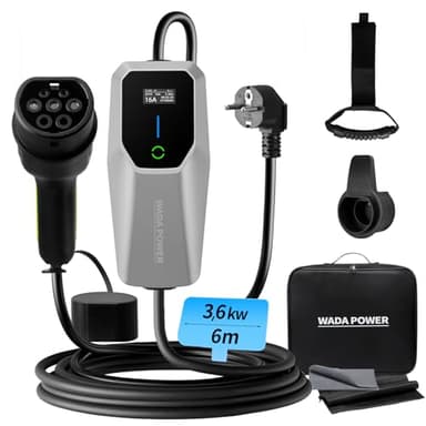 WADA POWER Cavo Ricarica Auto Elettrica 3,68kW [16A, 6M]: Portatile Caricatore Auto Elettriche Monofase Tipo 2 con Spina Schuko, EV Charger con LCD Controllo Digitale, IEC 62196-2