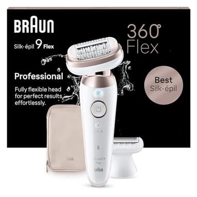 Braun Silk-Épil 9 Flex Epilatore Elettrico Donna, Rasoio Elettrico Donna con Testina Flessibile a 360° per Epilazione Semplice, Wet & Dry, Pelle Liscia a Lungo, Idea Regalo, 9-030 3d, Bianco/rosa