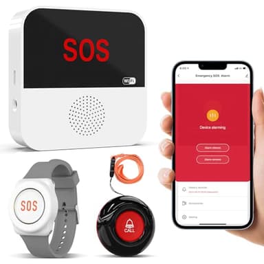ChunHee Pulsante di Emergenza WiFi per Anziani Bracciale di Emergenza Sistema di Allarme di Emergenza per Anziani Pazienti Disabili (Supporto solo 2.4GHz Wi-Fi) (Plug-in (con orologio 2-1))