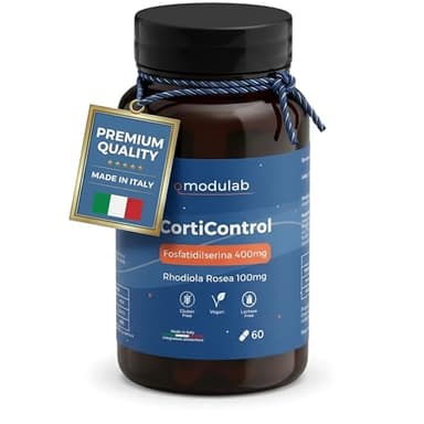 Modulab - CortiControl, Cortisolo Abbassare Dimagrire Forte, Fosfatidilserina 400mg, Rodiola Rosea, Vitamina B6, Cortisol Balance, supporta Memoria e Concentrazione, migliora il Sonno, Cortisolo alto