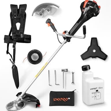 Dnipro-M Decespugliatore a Scoppio Benzina 51,7 cc 2600W (3,5 CV), Motore 2 Tempi, Testina a Filo 450 mm + Disco 255 mm, Asta 28 mm, Imbrago a Zaino, Sistema Antivibrazione, Dnipro-M. 50RX