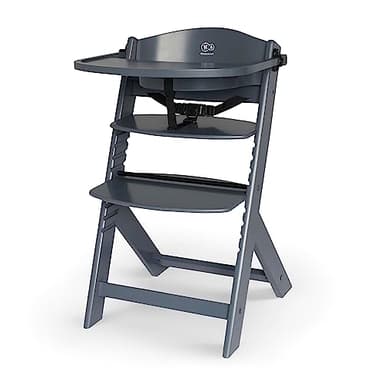 Kinderkraft Seggiolone Pappa in Legno ENOCK, Evolutivo, Multifunzionale, Sedia Ergonomica, Altezza Regolabile, Facile da Pulire, dai 6 Mesi ai 10 Anni, Grigio Pieno