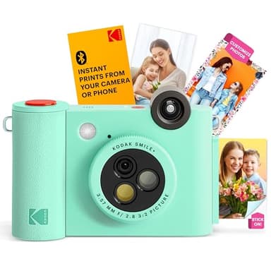 KODAK Smile+ Fotocamera istantanea digitale 2-in-1 e stampante fotografica Bluetooth - 10MP, obiettivo rotante, foto adesive Zink 2x3”, stampa da app divertente su dispositivi smart - Verde