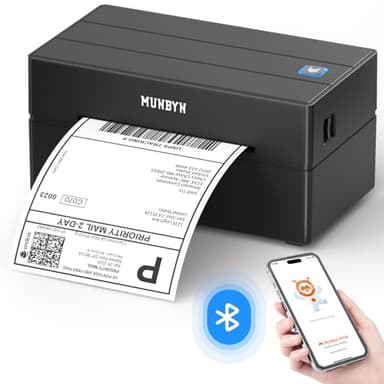 MUNBYN Stampa Etichette Spedizioni Bluetooth, Stampante Termica Wireless 4x6 per Pacchi e Piccole Imprese, Compatibile con iPhone, Android, Mac, Windows, Colissimo e UPS, Nero
