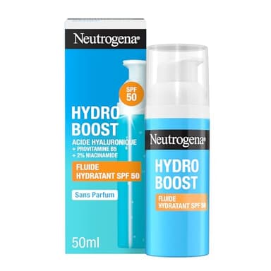 Neutrogena Hydro Boost Fluido Idratante SPF 50, Crema solare viso 50 con Acido Ialuronico, Niacinamide e Vitamina C, Crema viso SPF 50 in fluido, Protezione solare viso contro raggi UVA/UVB, 50 ml