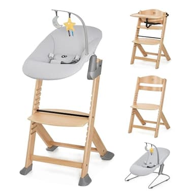Kinderkraft ENOCK Seggiolone Pappa + Sdraietta CALMEE, in Legno, Evolutivo, Multifunzionale, Sedia Ergonomica, Altezza Regolabile, Facile da Pulire, dai 6 Mesi ai 10 Anni
