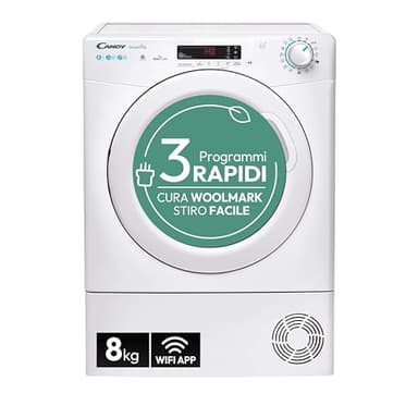 Candy Smart Pro CSOE H8A2DE-S Asciugatrice A Pompa Di Calore, 8 Kg, Programma Stiro Facile, Connettività NFC, Classe E, Bianco [Classe di efficienza energetica E]
