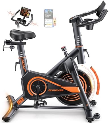 Burever Cyclette da Casa Ultra Silenziosa, Cyclette per Casa con App, Design Ergonomico, Schermo LCD con Frequenza Cardiaca, Resistenza Magnetica, Volano da 15KG, Capacità 160KG