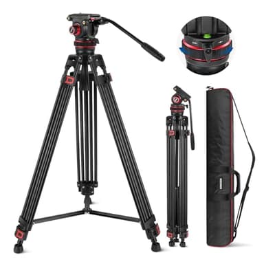 NEEWER Treppiede Video Pro 74" con Testa Fluida di Smorzamento Regolabile, Piastra QR in Metallo a Doppia Modalità , Pan 360° e Incli +90°/-75°, Max 10kg, TP75