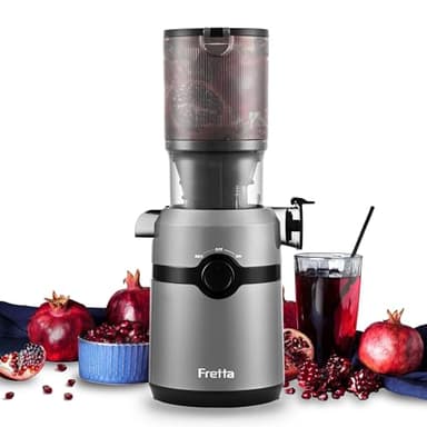 Fretta Estrattore frutta e verdura, apertura 108MM e capacità di 1L estrattore di succo, 200W centrifuga Lenta, 99% nutrienti preservati, senza BPA, facile da smontare e pulire