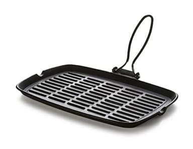Excelsa Dieta Grill Bistecchiera Rettangolare con Manico Pieghevole, Ghisa Smaltata, Nero