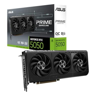 ASUS Prime NVIDIA GeForce RTX 5050 OC Edition, Scheda Grafica 8 GB GDDR6, 128 Bit, PCIe 5.0, 3 Ventole Axial-Tech, 1 HDMI 2.1b, 3 DisplayPort 2.1b, Software GPU Tweak III, Nera, PRIME-RTX5050-O8G