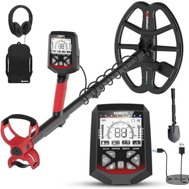 KAIWEETS Metal detector Professionale, 5 Modalità, Bobina DD Impermeabile IP68, Asta Telescopica Compatta, Ricaricabile Detector con LCD Retroilluminato, mit Pala, Cuffie e Copertura Antipioggia