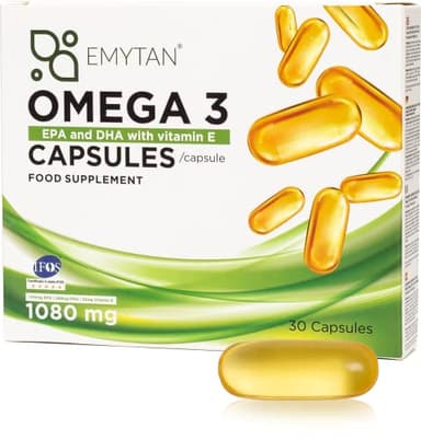 Emytan Omega 3 1080mg integratore alimentare di acidi grassi essenziali - certificato IFOS - 30 softgel di olio di pesce puro ad alto dosaggio - 535mg EPA / 268mg DHA per dose giornaliera