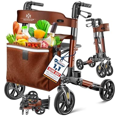 KESSER Leggero deambulatore pieghevole Girello ultraleggero con 4 ruote Premium in alluminio Rollator Set Peso massimo sopportato: 136 Kg
