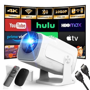 [App integrata] 2026 Upgraded Proiettore 1920 * 1080P 4K Mini Proiettore Portatile Dual Control con Mouse WiFi 6 BT5.2 180° Rotation Compatible con HDMI/TV Stick/USB, Bianco