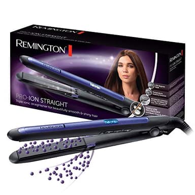 Remington: Piastra per capelli - Tecnologia a Triplo Ione: meno effetto crespo e carica statica -Rivestimento in Ceramica ultra, Tormalina, display LCD, 150-230°C, funzione aumento temperatura, S7710