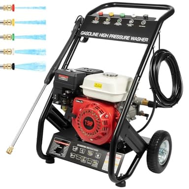 Idropulitrice a Scoppio 4 Tempi 7,5 CV Portatile 190 Bar Idropulitrice Professionale Portata 9L/min con 5 ugelli Pompa Autoadescante con 10M Tubo Pistola Idropulitrice ad Alta Pressione