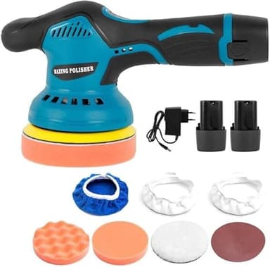 MF artSHOP Lucidatrice Elettrica Levigatrice Doppia Batteria 24V Auto, Pavimenti 8 Velocità 380W Lucidatrice Auto Orbitale, Kit Professionale, 2800-5500 Giri/Min, Lucidatura, Ceratura, Lavori Angolari